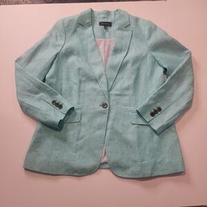 Talbots NWOT 100% Linen blazer womens sz 12 teal blue/green preppy careerwear